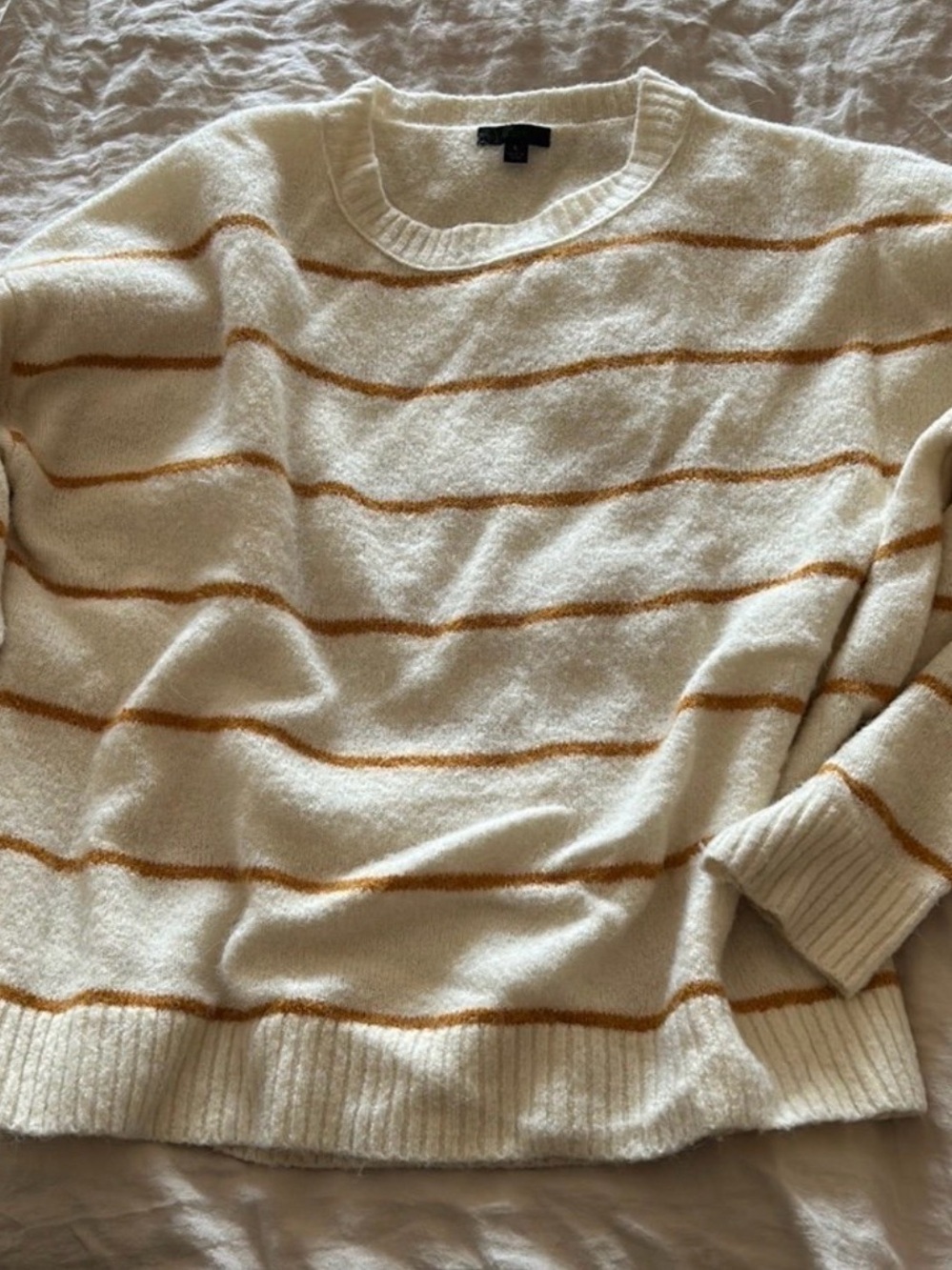 J Crew Striped Crewneck Sweater - Cream with Golden Rod Stripes